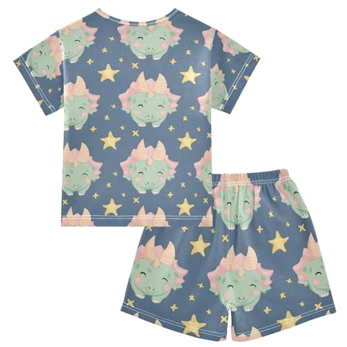 ALAZA Dinosaur Star Blue Pajamas Set Short Sleeve Cotton Sleepwear Summer Pjs 2 Piece 5-14Y2