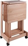 Ergode Folding TV Tray Set of 5 - Durable Small Folding Tables, X-Frame Design, Convenient Snack Tray Tables, Easy Assembly, Ideal for Living Room & Dining (Natural Wood)