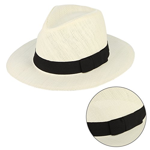 GEMVIE Chapéu Panamá de palha de verão chapéu de sol Fedora de aba larga chapéu de palha para homens