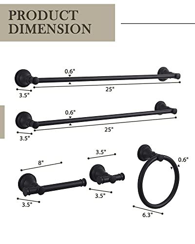 Black Bathroom Hardware Set, Towel Rack Set With 2 Towel Bars 24Inch, Toilet Paper Holder, Towel Ring And Towel Hook, Black Towel Bar Set Wall Mounted By Olysmto #TOP1