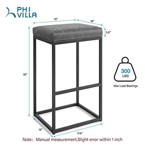 Phi Villa Bar Stools Set Of 2 Counter Height,30 Inches Leather Counter Stools Without Back For Kitchen Island,Dining Room And Living Room,Modern Designed Bar Stools Decorates Every Room,Grey,2 Pack #TOP3