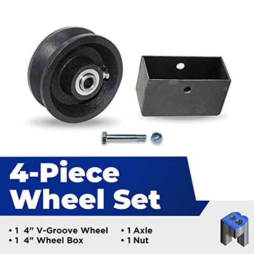 Bobco Metals 4" Cast Iron V Groove Wheel - Roller Bearing Residential Rolling Gates - With Cover Box- 1 Wheel #TOP5