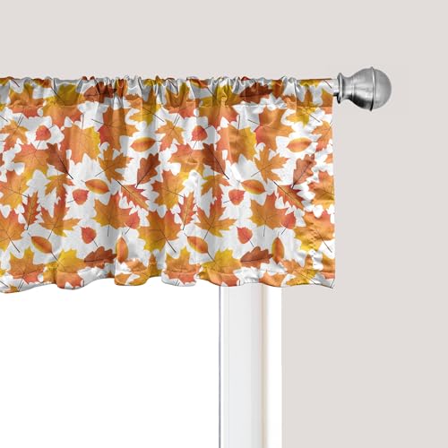 Ambesonne Burnt Orange Window Valance, Autumn Art Pattern of Various Fall Leaves, Curtain Valance for Kitchen Bedroom Decor with Rod Pocket, 54