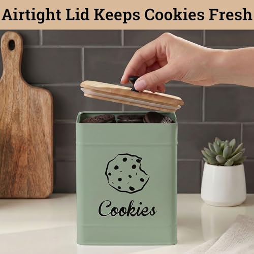 Cookie Jar with Airtight Lid - 1 Gallon - 6"D x 8"H Green Iron Cookie Tin with Bamboo Lid - Large Cookie Jars with Lids Airtight - Farmhouse Cookie Jars for Kitchen Counter Decorative - Cookies Jar by HB Design Co. - Image 4