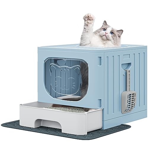 YITAHOME Katzenklo mit Deckel, große geschlossene Katzentoilette, haubenartiges geruchloses Anti-Spritz-Katzenklo mit Schubladen-Abfallwanne,...