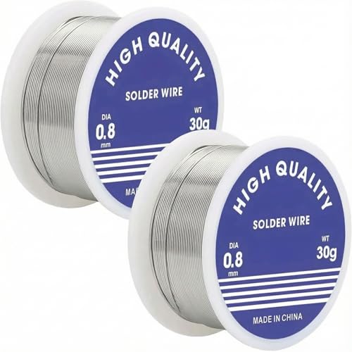 2 PCS Solder Wire, 0.8mm 60g Tin Solder Rolls for Electronics Repair, Circuit Boards, Electrical Welding, DIY Projects, Soldering Wire with Rosin Flux for Precise & Clean Soldering