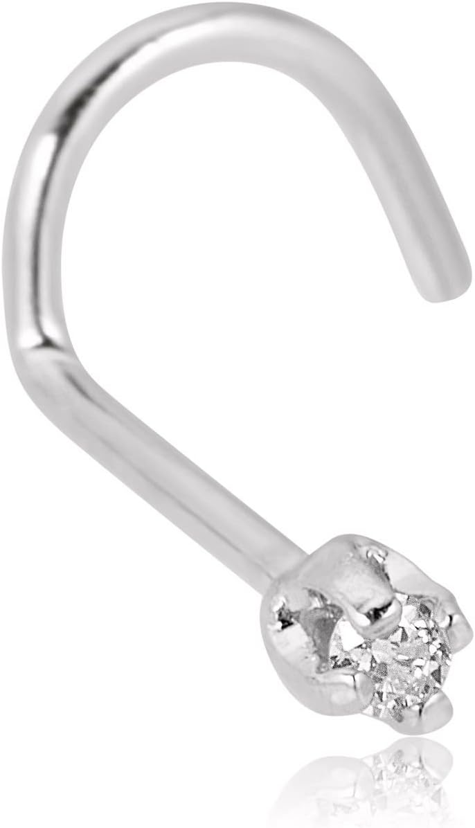 AVORA 14K Yellow/White Gold Diamond Nose Ring Body Jewelry (22 Gauge)