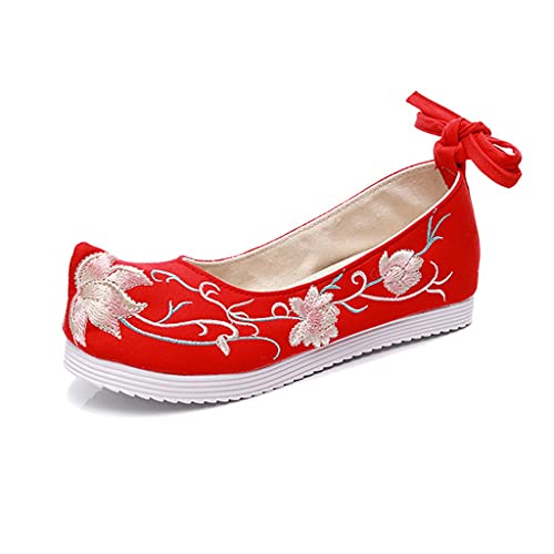 Women Cotton Flats Ladies Ankle Strap Comfort Casual Flat Chinese Wedding Embroidered Increase Heel Shoes Woman (Color : A, Size : 4 Code) (D 4 Code)