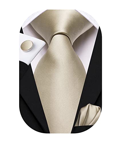 Image of Hi-Tie Silk Ties for Men Plaid Paisley Striped Necktie Pocket Square Cufflinks Set Formal Business