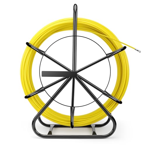 KAOLALI 8mmx100m Sonda Passacavi in Fibra di Vetro con Supporto in Acciaio e Freno, Strumento per l'Installazione di Cavi Elettrici in Fibra di Vetro, Nastro in Fibra di Vetro Estrattore a Fune