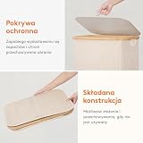 Lifewit Kosz na pranie z pokrywką, składany, bambusowy uchwyt, beżowy