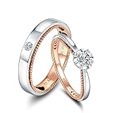 ♛Material:Plata de ley 925 Blisfille Anillos Mujer de Compromiso Anillo de Redondo Anillos Oro Hombre 18K Sellos,Plata and Oro Rosa