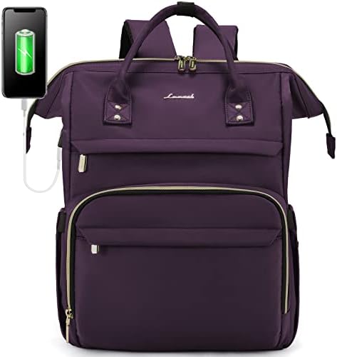 LOVEVOOK Laptop Backpack Women Teacher Backpack Nurse Bags, 15.6 Inch Womens Work Backpack Purse Waterproof Anti-theft Travel Back Pack with USB Charging Port, Dark Purple