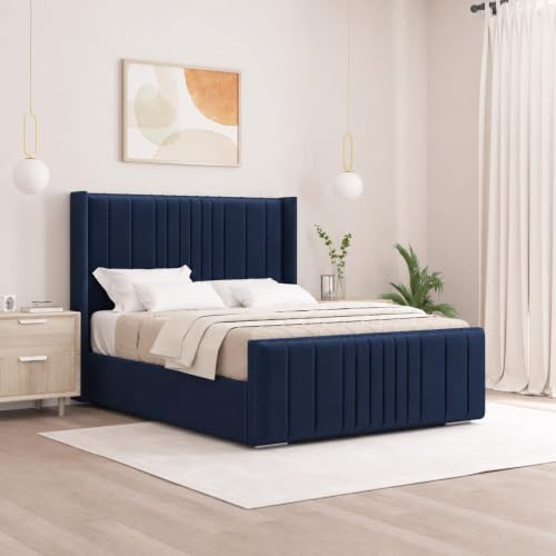 Image of Bespoke Chesterfield Grand Linear Bed Frame - UK made - Single/Double/Kiing/Super King Size Plush Velvet Fabric Upholstered (Navy Blue Plush, Single 3ft)