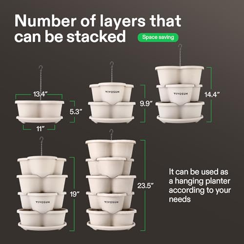 Image of VIVOSUN 5 Tier Vertical Gardening Stackable Planter for Strawberries, Flowers, Herbs, Vegetables, Ivory