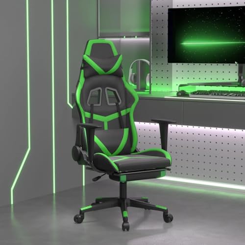Teenpull Silla de juegos con función de masaje y reposapiés, piel sintética negra y verde, silla giratoria con ajuste de altura, balancín, ruedas para jugar y transmitir
