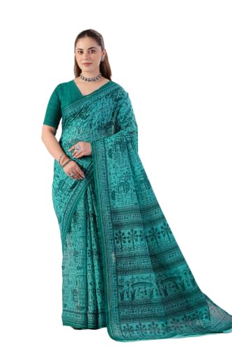 Image of TAMAIRA FASHION Off White Mulmul Pure Cotton Saree For Woman Warli Printed|Office Wear Daily Wear Sarees For Women Without Blouse Piece (Available in 21 Colours)