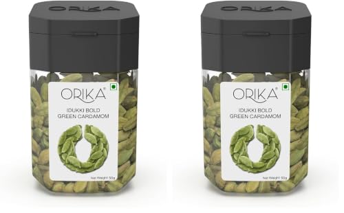 Image of Orika Idukki Bold Green Cardamom Whole 50g | Bold 8mm Elaichi Green | No Artificial Colours or Preservatives (Pack of 2)