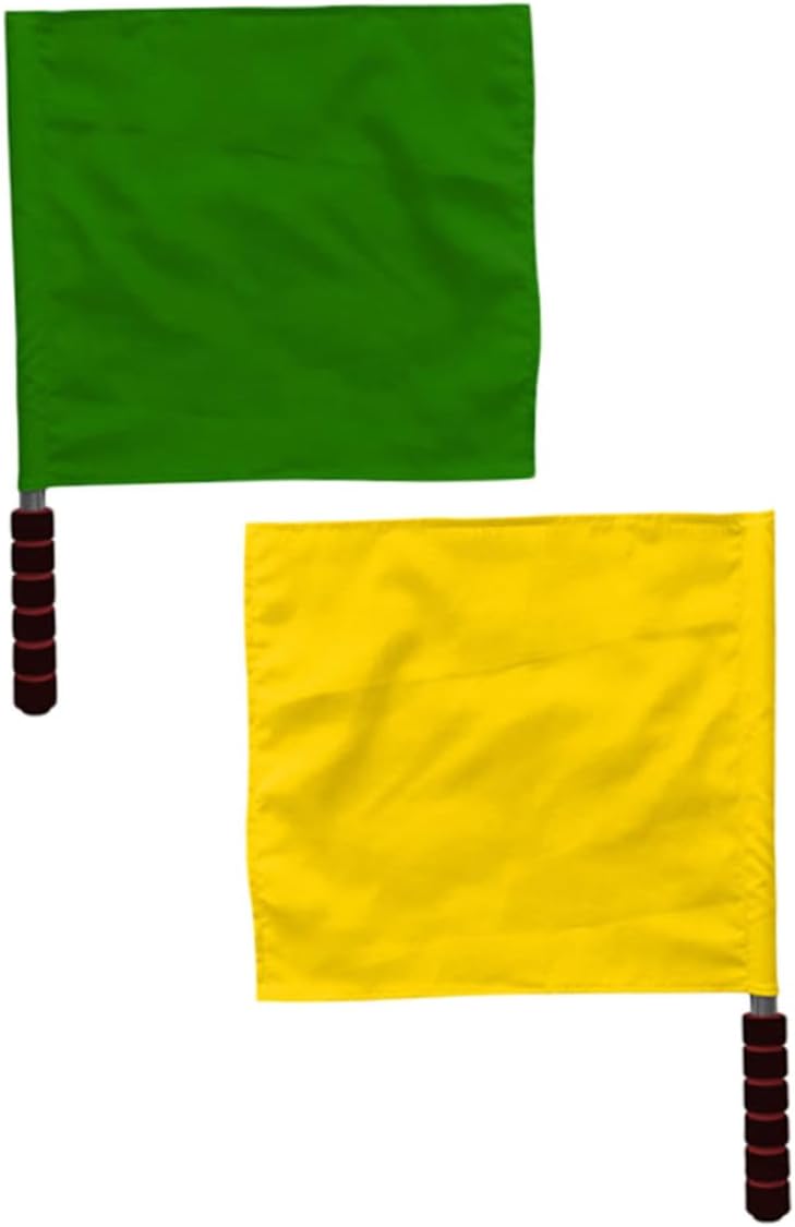 2pcs Hand Flags with Handle and Sports Referee Use, Yellow and Green Portable Safety Flags for Outdoor Events and Athletic Training