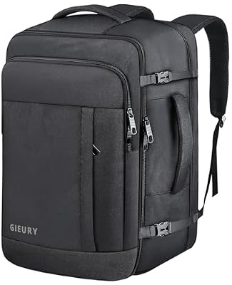 Gieury Carry On Backpack, 50L Travel Backpack, Luggage Backpack TSA Flight Approved Laptop Backpack for Men & Women, Large Expandable 40L Daypack Lightweight Business Weekender Bag, Black