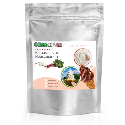 Gino Gelati Vanille Dänisches Softeis Pulver, verschiedene Geschmacksrichtungen, schnelle und einfache Zubereitung, Made in Germany, Natürliche Farbstoffe (1 Kg, Vanille Rhabarber)
