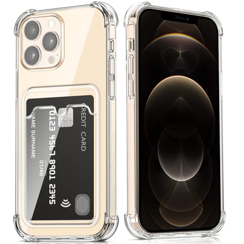 DEVASO Transparente Silicona Funda para iPhone 12 Pro MAX con Tarjetero Cuatro Esquinas Anti Caídas TPU de Cartera para Porta Tarjetas Carcasa Airbag Anti Arañazos Case