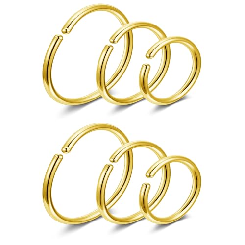 AllerPierce Piercing per naso, 20 g, finto piercing per setto nasale, piercing per labbro, trago, cartilagine, elice, 6/8/10 mm, confezione da 6, in acciaio inox, Acciaio inossidabile