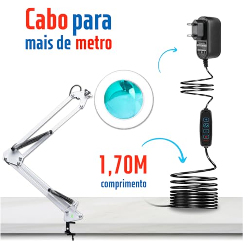 Luminaria de Led com Lupa Aumento Garra e Base Luminaria de Mesa Articulavel Ring Light Controle de