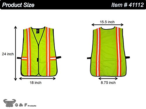 G & F Products 41112 Safety Vest With Reflective Strips, Poly Meets Ansi/Isea Standards, One Size, Neon Lime Green, Fits All #TOP6
