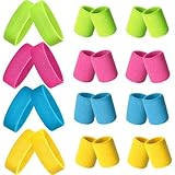 24 Pieces 80s Neon Sweatbands Set, Include 8 Sports Headbands and 16 Sweat...
