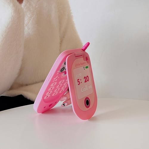 YAKVOOK Mirror Case Compatible with iPhone 13，Cute Kawaii 3D Cartoon Retro Phone Cover Fun Soft Rubber Shockproof Protector for Women Girls-Flip Pink by YAKVOOK - Image 4