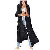 Blumen Stickerei Lang Cardigan Mantel Damen Sommer Frühling Dünn Jacke Strickjacke Lang Open Front Cardigan Outwear Casual Langarm Leichte Sommerjacke Spitzenbesatz Boho Longshirt Mantel Streetwear