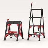 Escalera telescópica de 4 escalones, color negro, taburete plegable de 3.5 pies con bloqueo seguro, escalones anchos antideslizantes y pies antideslizantes, fácil almacenamiento y transporte, escalera