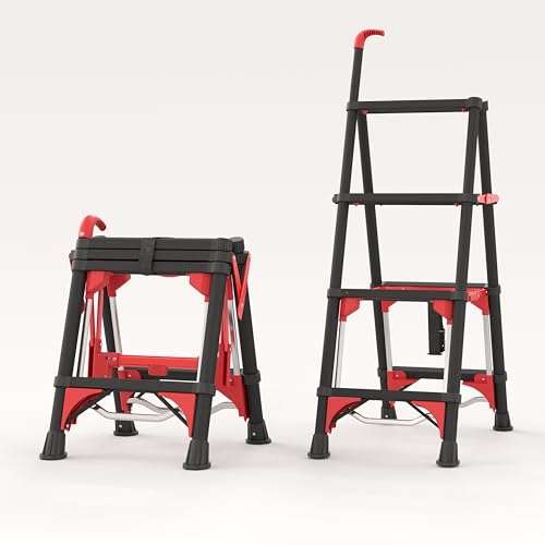 Image of 4 Step Telescoping Ladder, 3.5FT Adjustable Ladder with Secure Lock