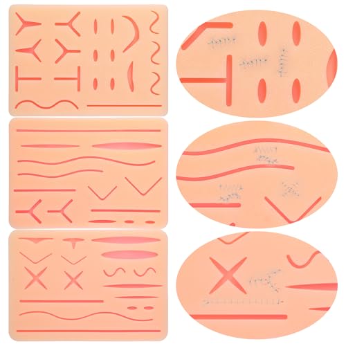 Image of 3 Pcs Suture Pad 3 Layer Suture Practice Pad with Wounds Practice Kit, Hard to Rip, Tear or Break for Medical and Vet Students Veterinarian Nurses Training and Practice(Classic Style)