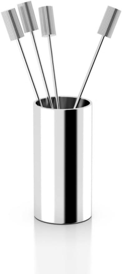 Anna New York Striations Cocktail Picks in Holder, Silver, Set of 4