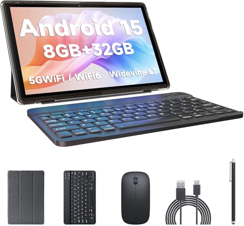 Image of 2 in 1 Tablet with Keyboard Mouse and Stylus Case, Android Tablet 14 Tablet PC, 6GB RAM + 32GB ROM, 1TB Expanding Stand, 6000mAh Battery, 10.1 Inch IPS Tablet, 2MP+8 Tablet