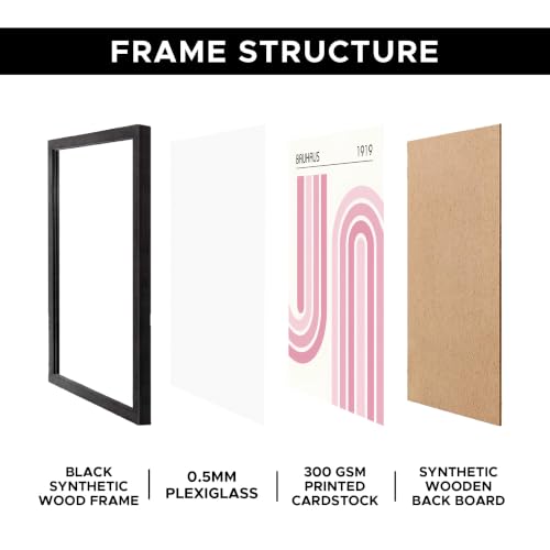 Image of Bauhaus 1919 Premium Framed Wall Poster (12x18 Inch) | Abstract Geometric Pink Wall Art | Modern Minimalist Mid Century Decor for Bedroom, Living Room, Office & Workspace | Ready-to-Hang Display Frame