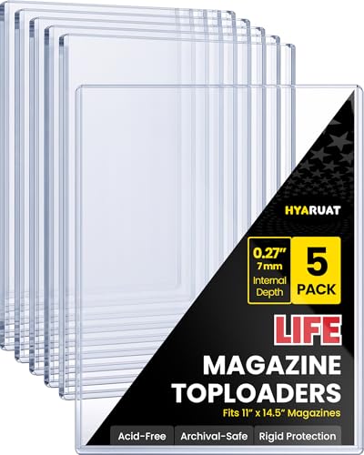 HYARUAT Life Magazine Toploaders 11x14.5 in 7mm Thick Rigid PVC Sleeves 15 Mil Archival Safe Hard Plastic Magazine Protectors for Vintage Periodicals Art Prints Photo Storage Display 5 Pack