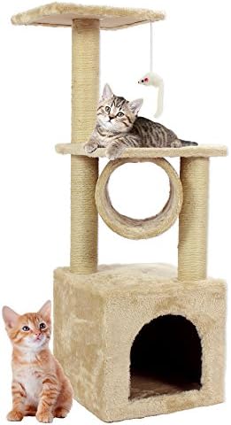 COZY PET Cat Tree Multi Level Scratcher Activity Centre Scratching Post Toys with Heavy Duty Sisal Cat Trees in Beige CT02.