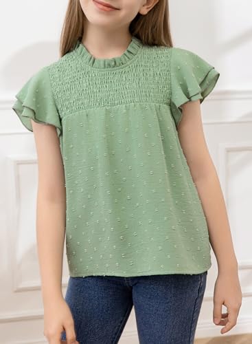 Image of bilbean Girls Elegant Polked Swiss Dot Long Sleeve Shirts Tops 6-15 Years