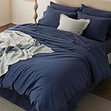Double Stitch 100% Organic Cotton Duvet Cover - Soft 3 Piece Bedding Set Queen Size, 300 TC Luxury Hotel Sateen Weave, GOTS Certified Long Staple Cotton, Made in India, Vintage Indigo