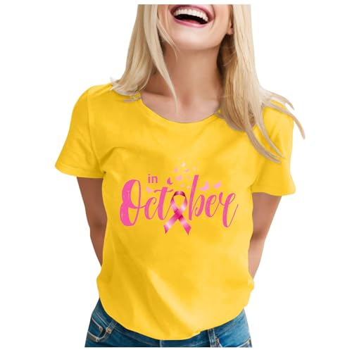 T-shirt Octobre Rose fluide et doux pour un look décontracté au quotidien en jaune 5XL