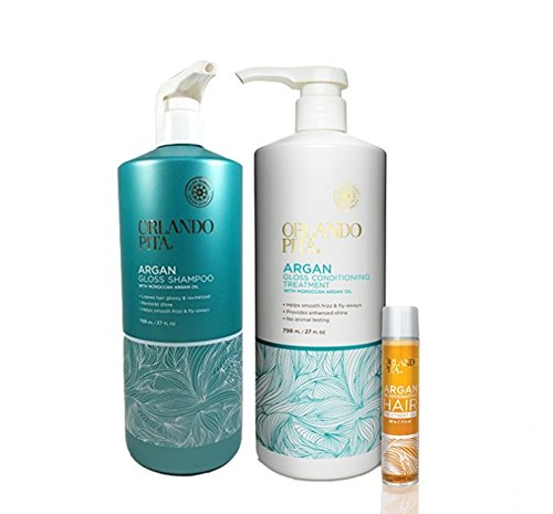 Orlando Pita Argan Gloss Set: Shampoo (27 FL OZ), Conditioning Treatment (27 FL OZ), and Rejuvenating Hair Treatment Oil (1 FL OZ)