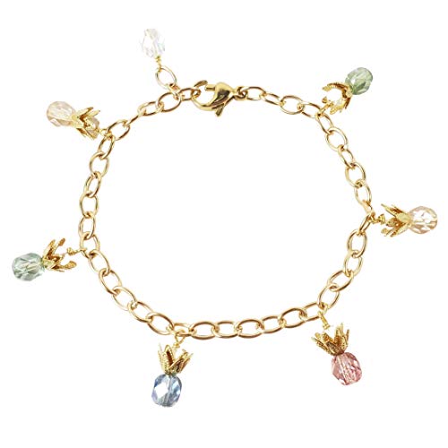 Pineapple rainbow charm bracelet in gold-Handmade in Hawaii Beach Jewelry, hypoallergenic for sensitive skin