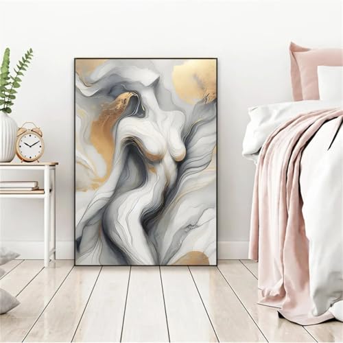 Décoration murale salon moderne affiche femme grise dorée pour habiller un mur vide - 3