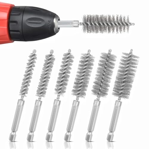 Kupferrohrreiniger, 6 Stück Bohrungsbürste, Borsten, Drahtbürste für Bohrmaschinen, Reinigungsdrahtbürste, Edelstahl-Bohrungsbürste mit 6,35 mm Sechskantschaft, Drahtbohrungsbürsten für Rost