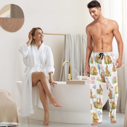 Visesunny Men's Pajama Pants Animal Rabbit Egg Cotton Sleepwear Lounge Pants3