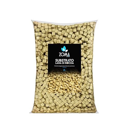 ZOMA Lana di roccia per piante, Substrato professionale in cubetti 1x1x1, Perfetto per Idroponica e Coltivazioni senza suolo, Inerte ad alta resistenza e drenaggio ottimale - 2 l