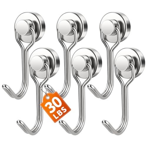 Image of FINDMAG 6 Pack Swivel Swing Magnetic Hook 30LBS Heavy Duty Magnetic Hooks Strong Neodymium Magnet Hook for Hanging, Perfect for Refrigerator and Other Magnetic Surfaces, 60mm(2.36in) in Length